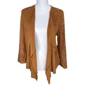 Wrangler Womens Western Brown Faux Suede Lace Cutout Cardigan Jacket Small